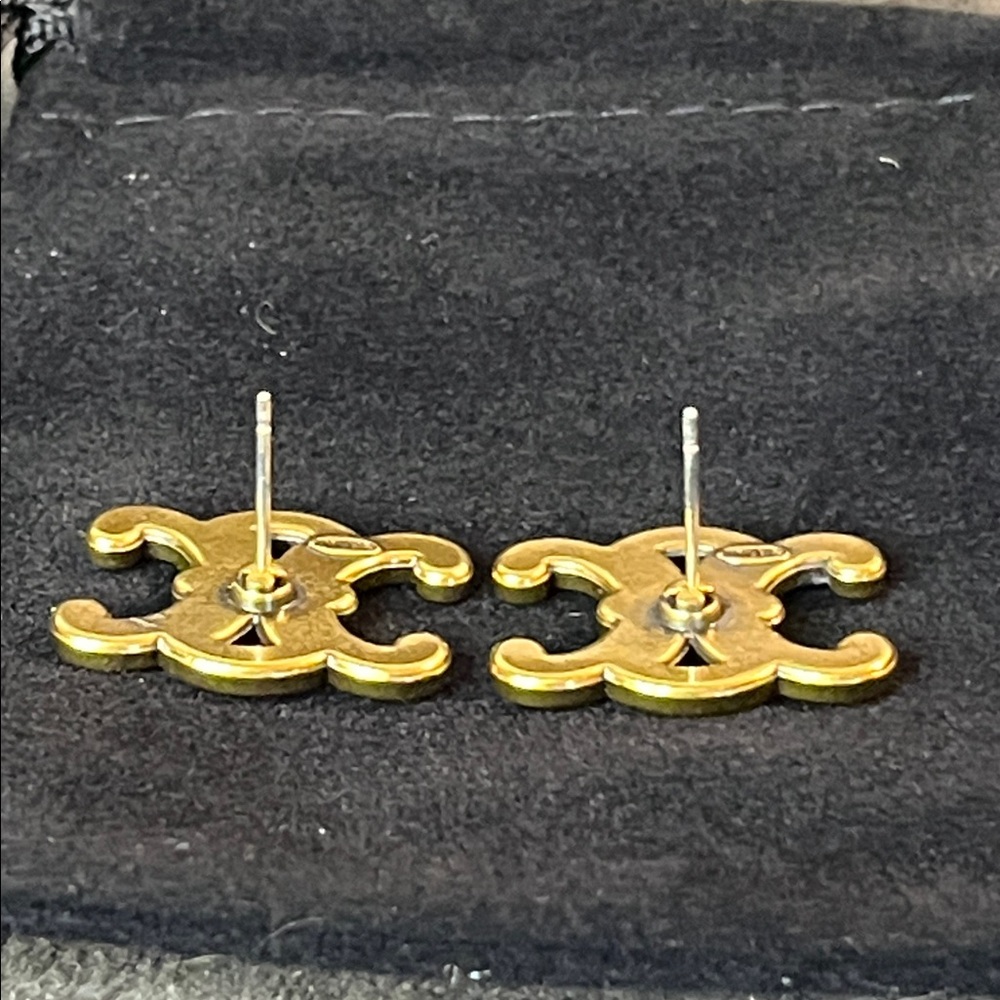 Vintage Gold Tone Crystal Celine Earrings - Picture 4 of 7